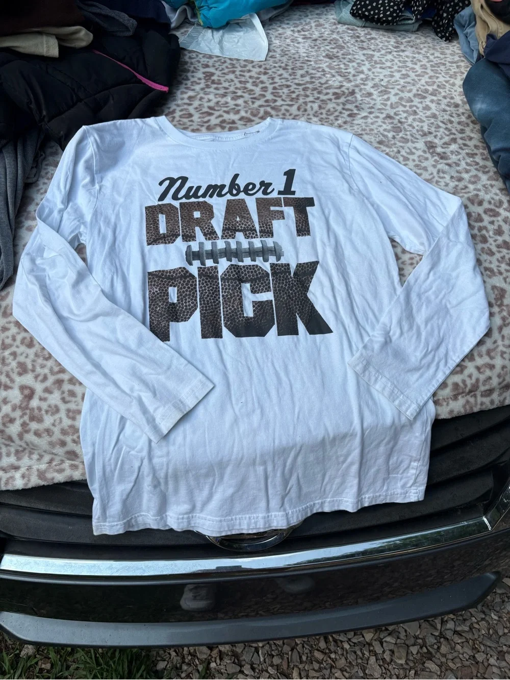 The Children's Place Size XXL 16 White 'Number 1 Draft Pick' Long Sleeve Tee